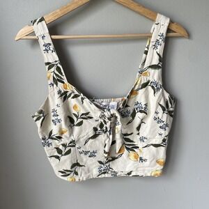Midnight Sky Linen Blend Tank Top Womens Size Medium Lemons/ Floral NWOT
